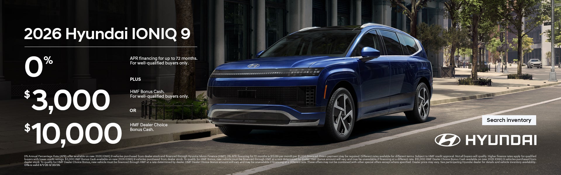 2026 Hyundai IONIQ 9 APR and Bonus Cash or Dealer Cash Offer